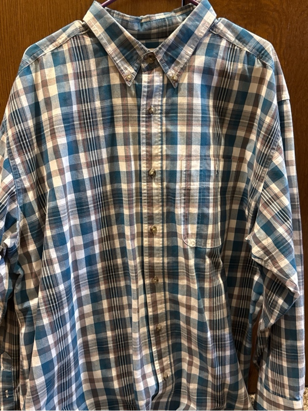 Wrangler Teal and White Plaid Button-Down Shirt